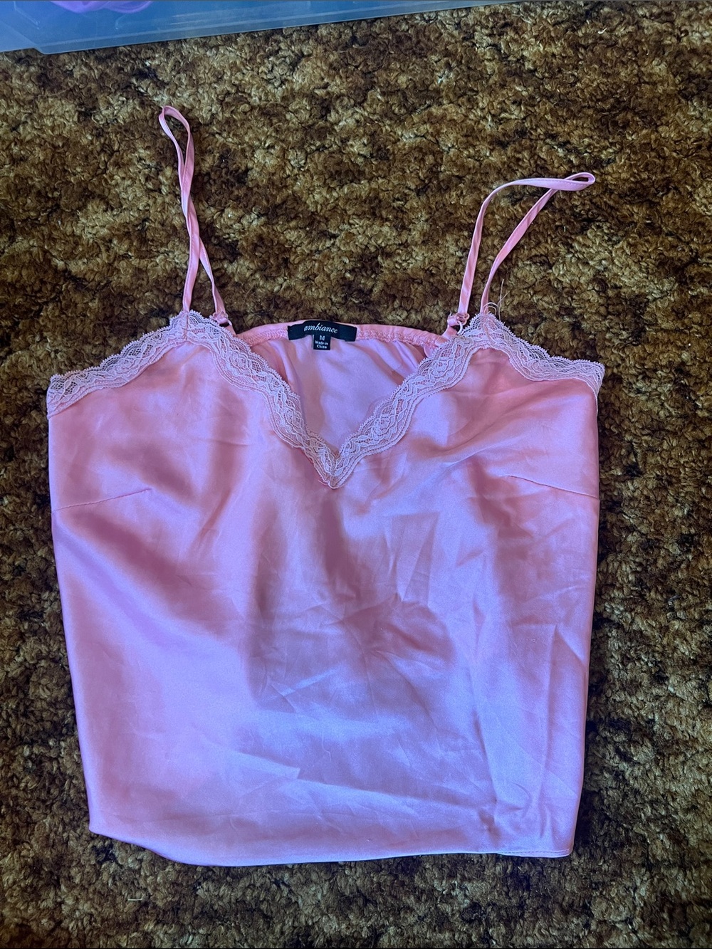 Ambiance Light Pink Satin Lace-Trim Cami